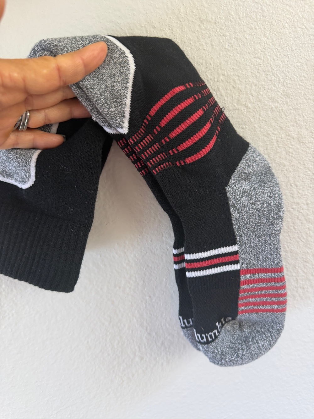 Kids Black Athletic Crew Socks with Red Stripe Accents